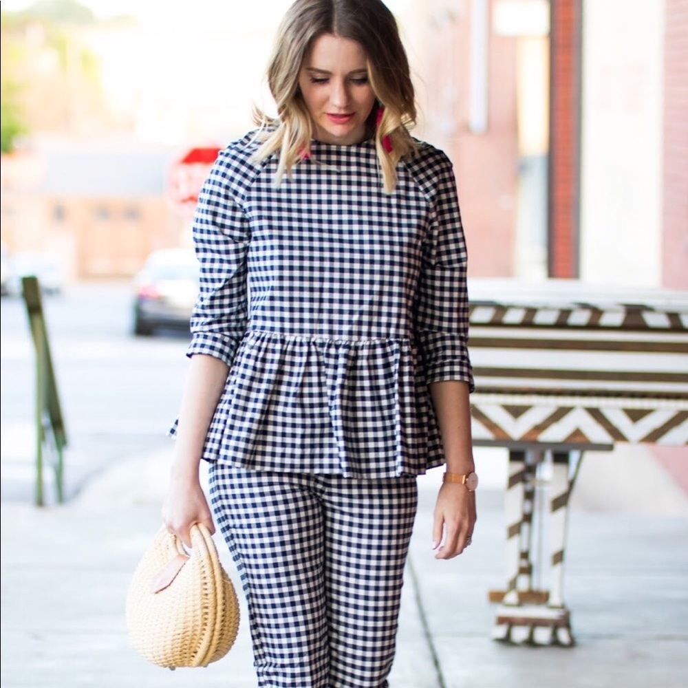 Victoria Beckham for Target Black and White Gingham Peplum Top